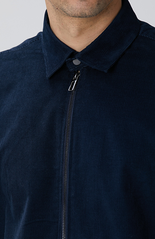 Lacivert Fermuarlı Fitilli Kadife Gömlek