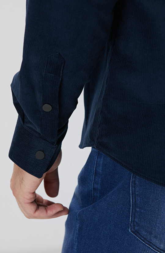 Lacivert Fermuarlı Fitilli Kadife Gömlek