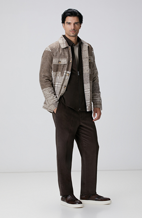 Kahverengi Fitilli Kadife Gömlek