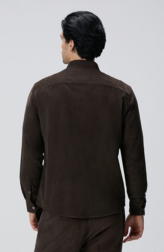 Kahverengi Fitilli Kadife Gömlek