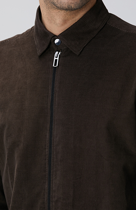 Kahverengi Fitilli Kadife Gömlek