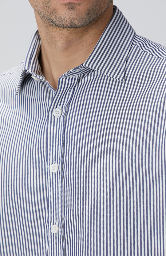 Indigo Çizgi Desenli Gömlek