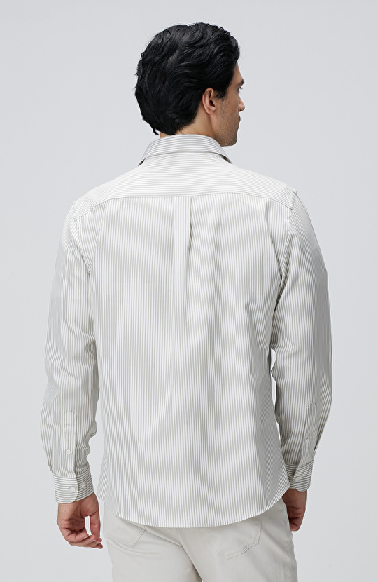 Bej Çizgi Desenli Gömlek