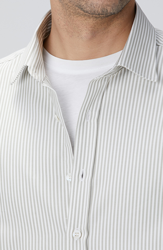 Bej Çizgi Desenli Gömlek