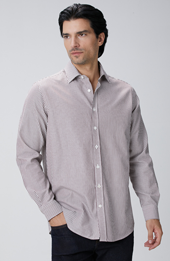 Bordo Çizgi Desenli Gömlek