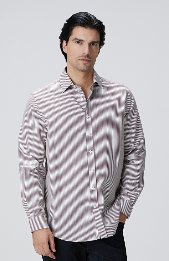 Bordo Çizgi Desenli Gömlek