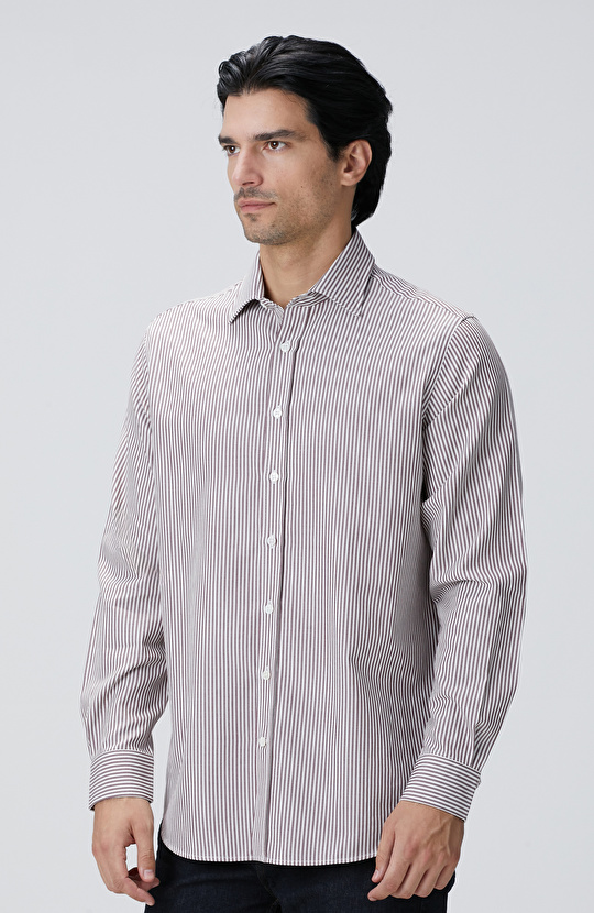 Bordo Çizgi Desenli Gömlek