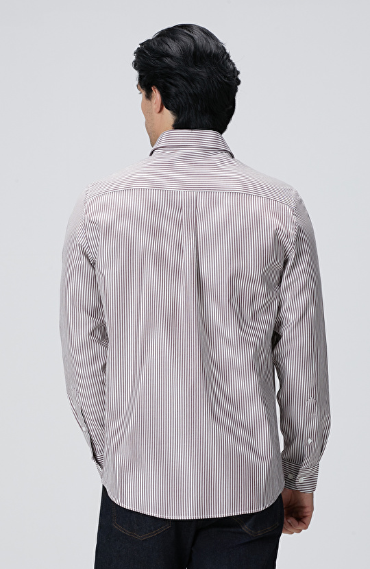 Bordo Çizgi Desenli Gömlek