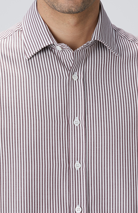 Bordo Çizgi Desenli Gömlek