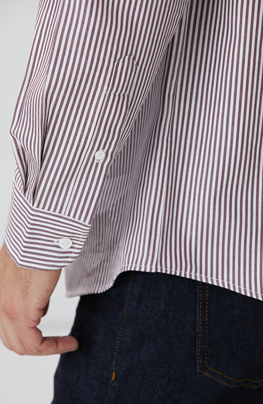 Bordo Çizgi Desenli Gömlek