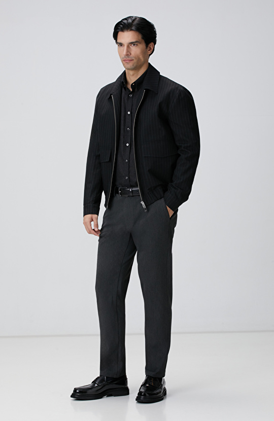 Antrasit Diyagonal Yün Karışımlı Gömlek