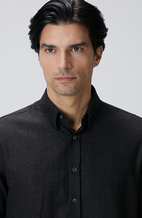 Antrasit Diyagonal Yün Karışımlı Gömlek