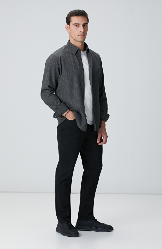 Antrasit Melanj Çizgili Gömlek