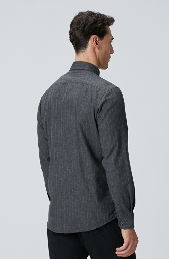 Antrasit Melanj Çizgili Gömlek