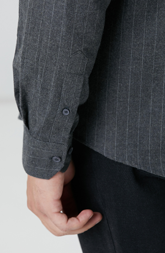 Antrasit Melanj Çizgili Gömlek