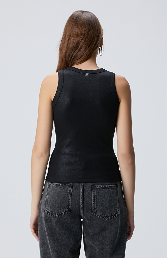 Siyah Varak Baskılı Örme Atlet