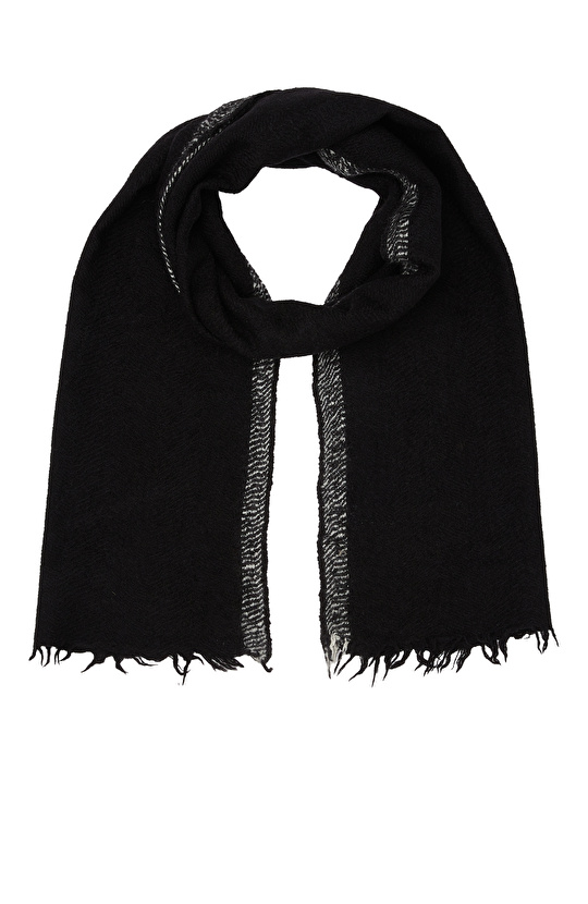 Siyah Yün İpek Karışımlı Unisex Şal