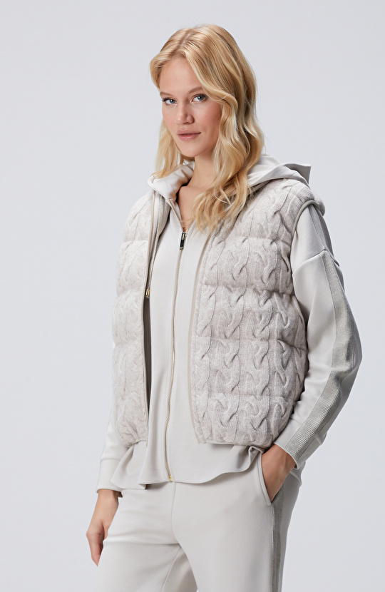 Bej Melanj Yün Karışımlı Triko Casual Yelek