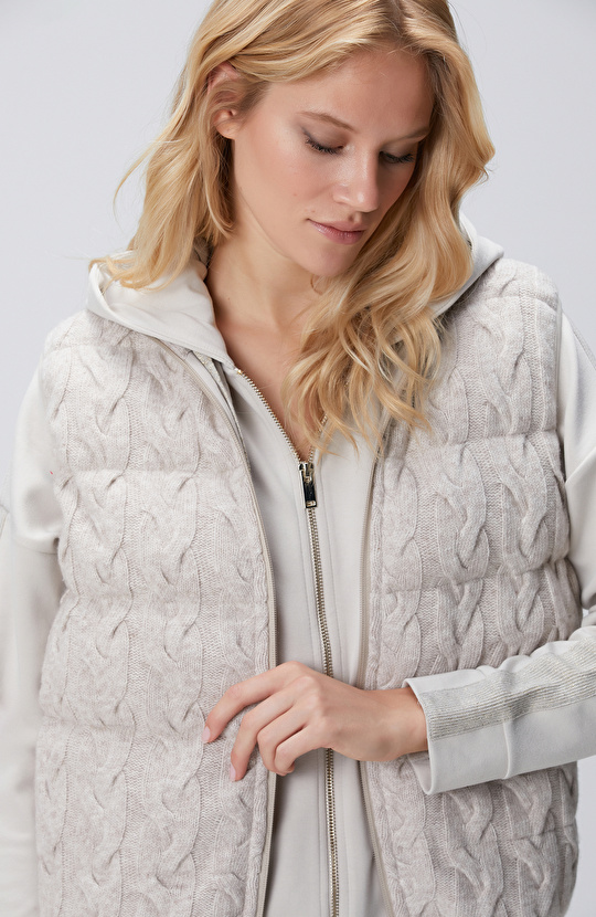 Bej Melanj Yün Karışımlı Triko Casual Yelek