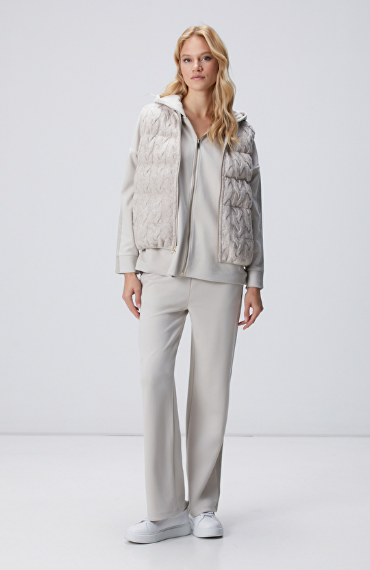 Bej Melanj Yün Karışımlı Triko Casual Yelek