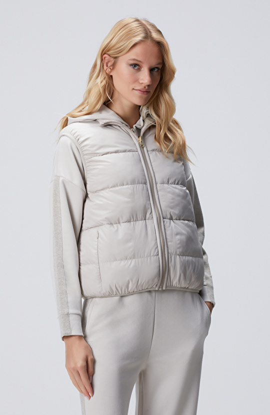 Bej Melanj Yün Karışımlı Triko Casual Yelek