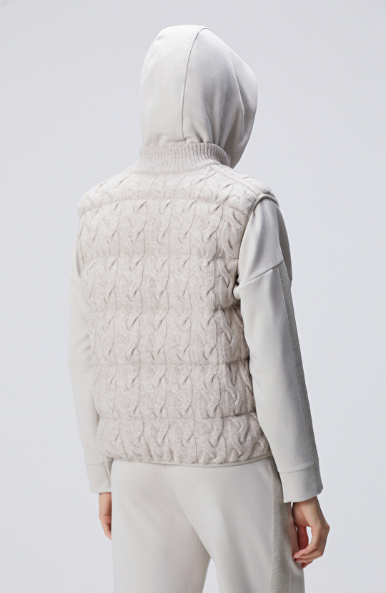 Bej Melanj Yün Karışımlı Triko Casual Yelek