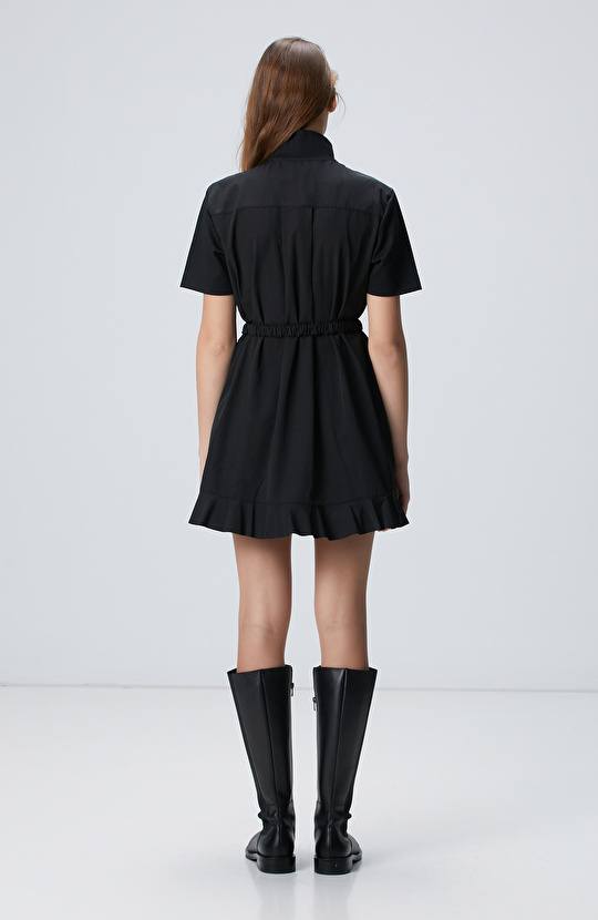 N-Tech Siyah Dokuma Garnili Mini Örme Elbise