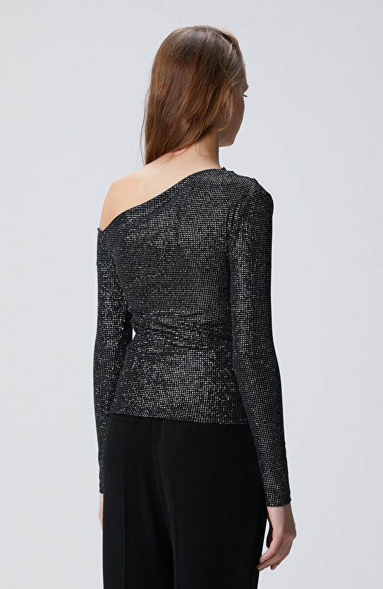 Siyah Simli Örme Bluz