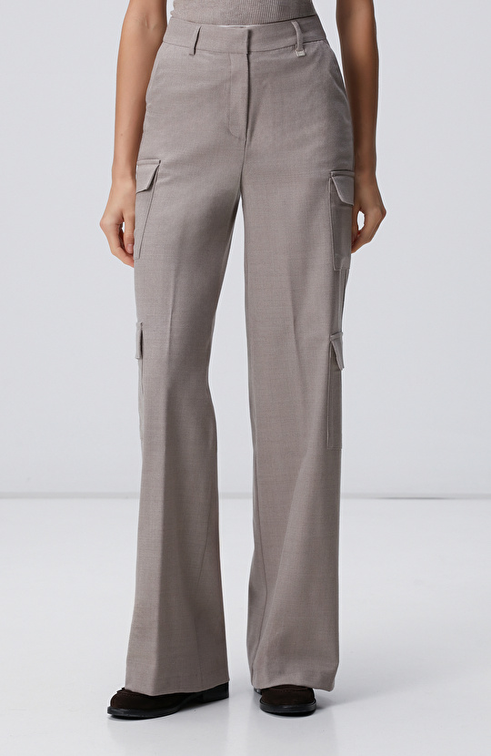 Bej Yün Karışımlı Pantolon