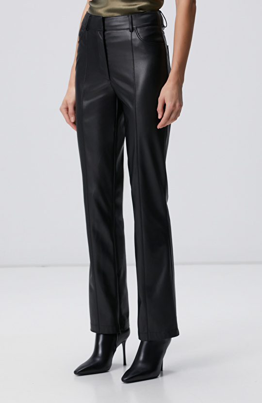 Siyah Vegan Deri Pantolon