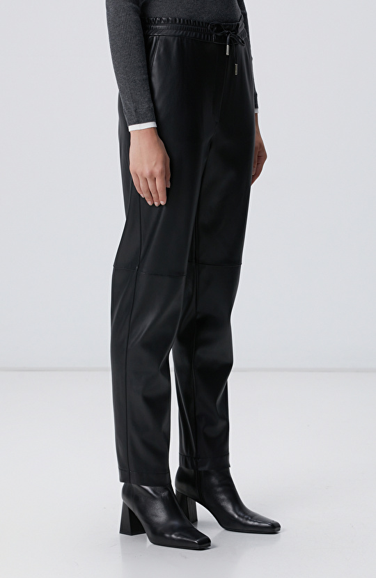 Siyah Vegan Deri Pantolon