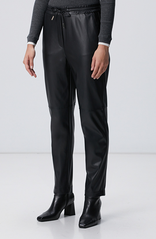 Siyah Vegan Deri Pantolon