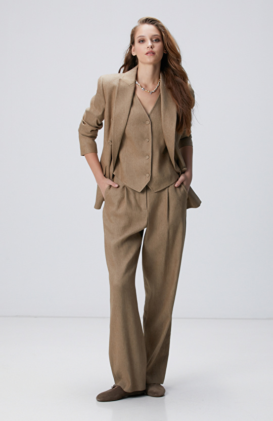 Vizon Melanj Keten Karışımlı Pantolon Vizon Melanj Keten Karışımlı Pantolon