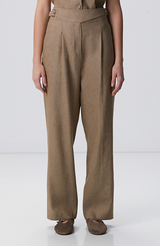 Vizon Melanj Keten Karışımlı Pantolon