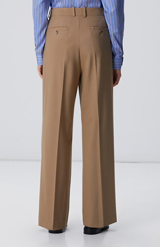 Camel Pileli Yüksek Bel Pantolon