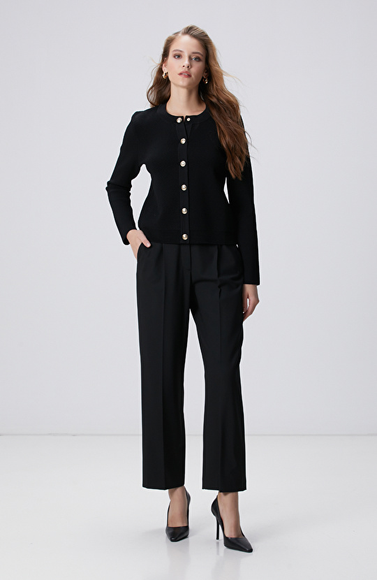 Siyah Pileli Yüksek Bel Pantolon