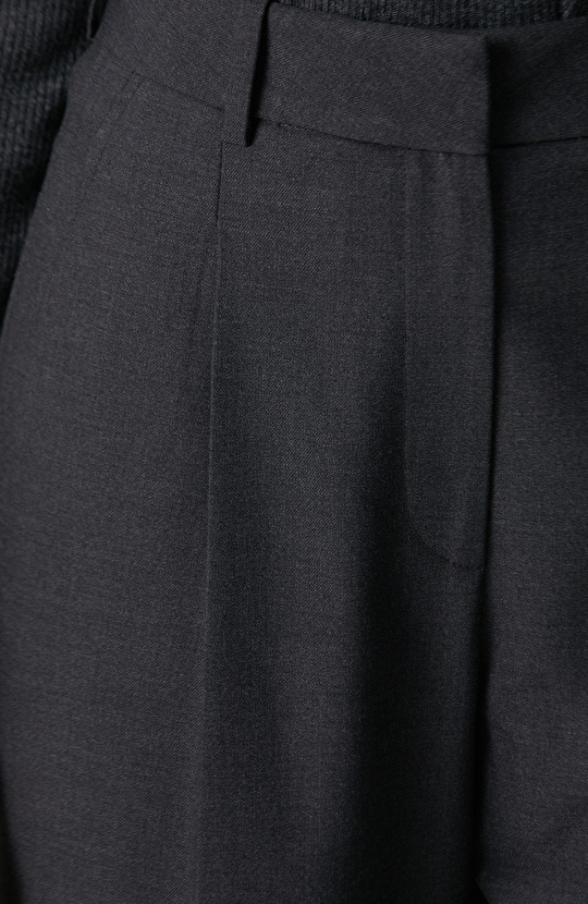 Koyu Gri Pileli Yüksek Bel Pantolon