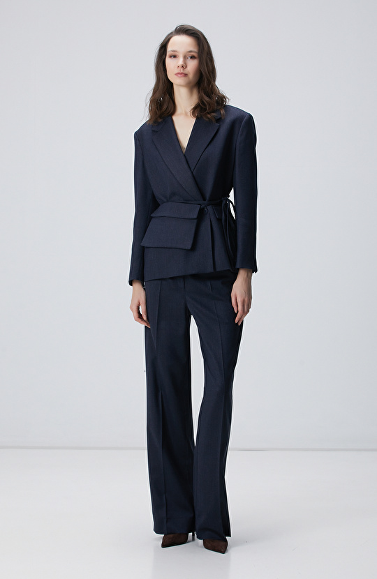 Lacivert Yün Karışımlı Pantolon