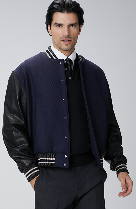 Lacivert Bomber Deri Mont