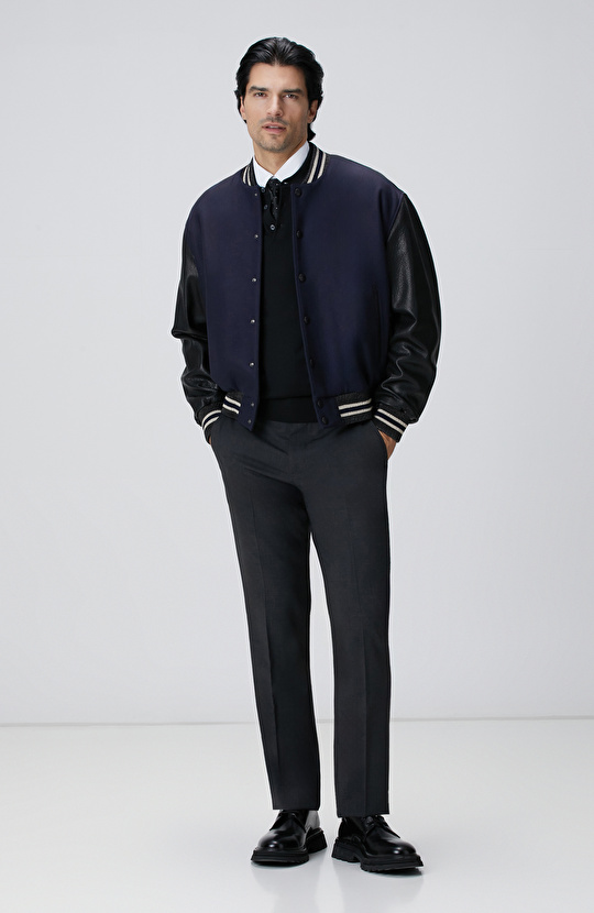 Lacivert Bomber Deri Mont