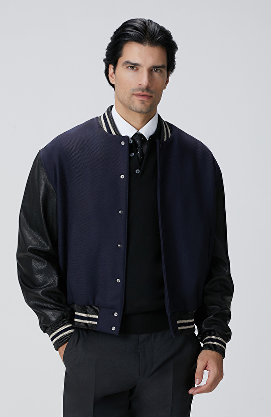 Lacivert Bomber Deri Mont