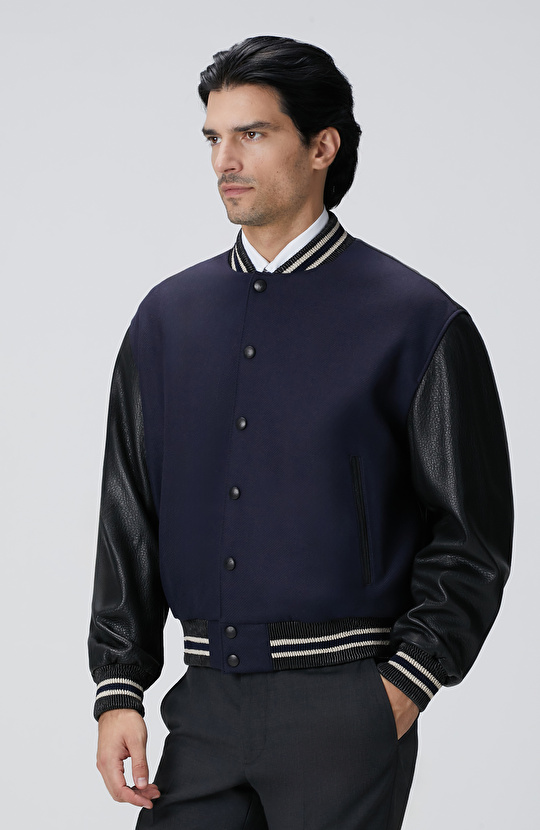 Lacivert Bomber Deri Mont