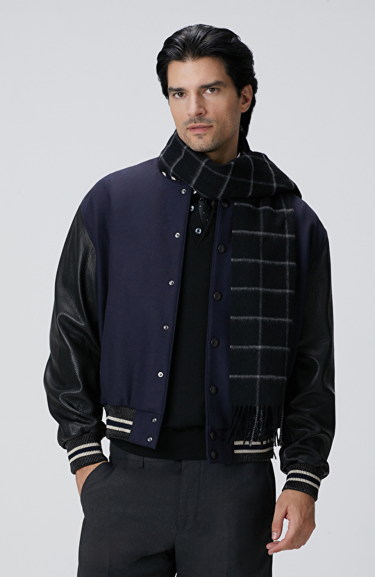 Lacivert Bomber Deri Mont