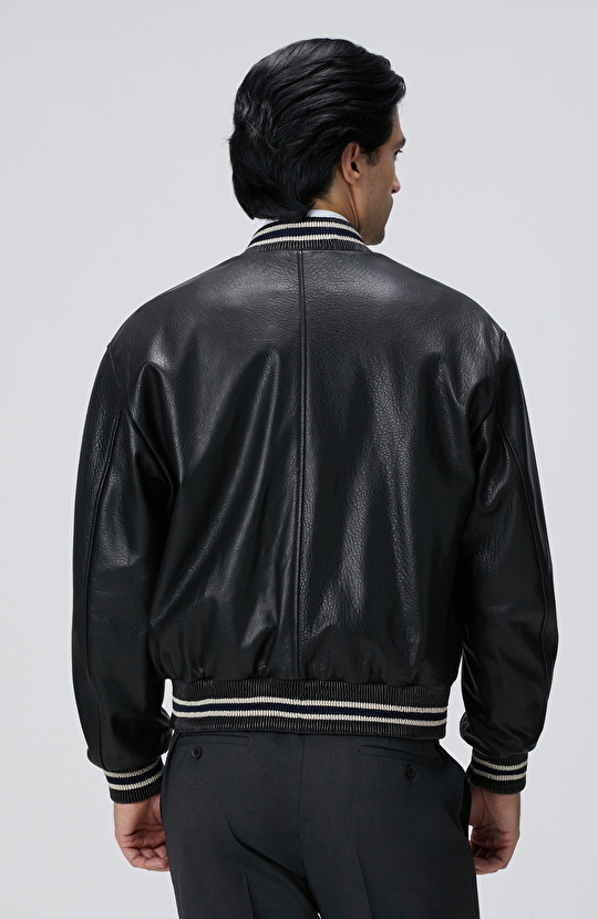 Lacivert Bomber Deri Mont
