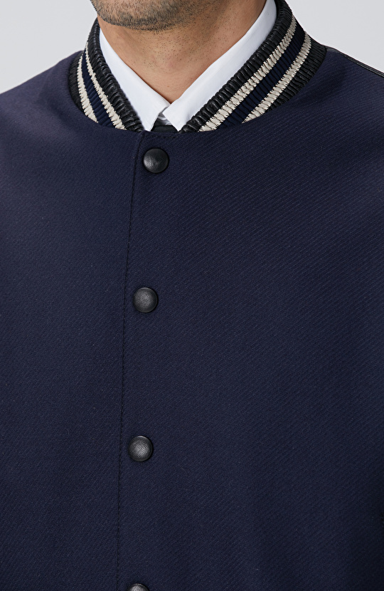 Lacivert Bomber Deri Mont