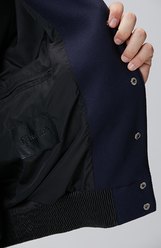 Lacivert Bomber Deri Mont