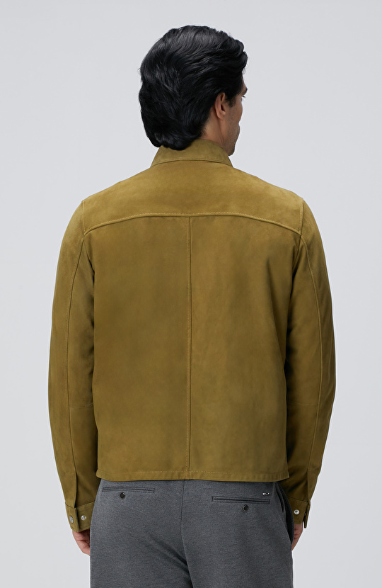 Yağ Yeşili Süet Deri Mont