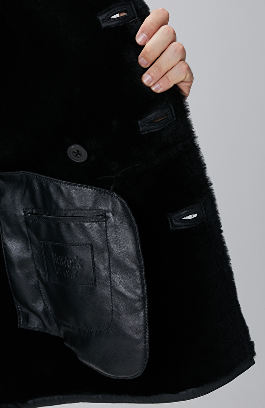 Limited Siyah Kruvaze Yaka Deri Kaban