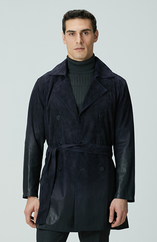 Lacivert Çift Taraflı Degrade Süet Pardesü