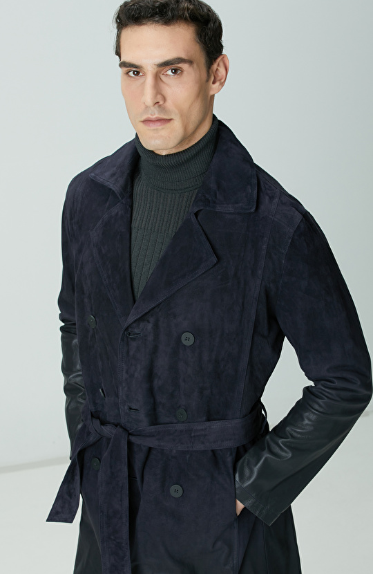 Lacivert Çift Taraflı Degrade Süet Pardesü